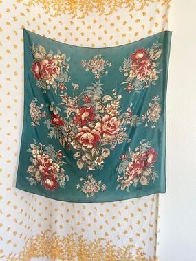 Vintage Club 7 Floral Scarf Emerald Green 30 Inch Square